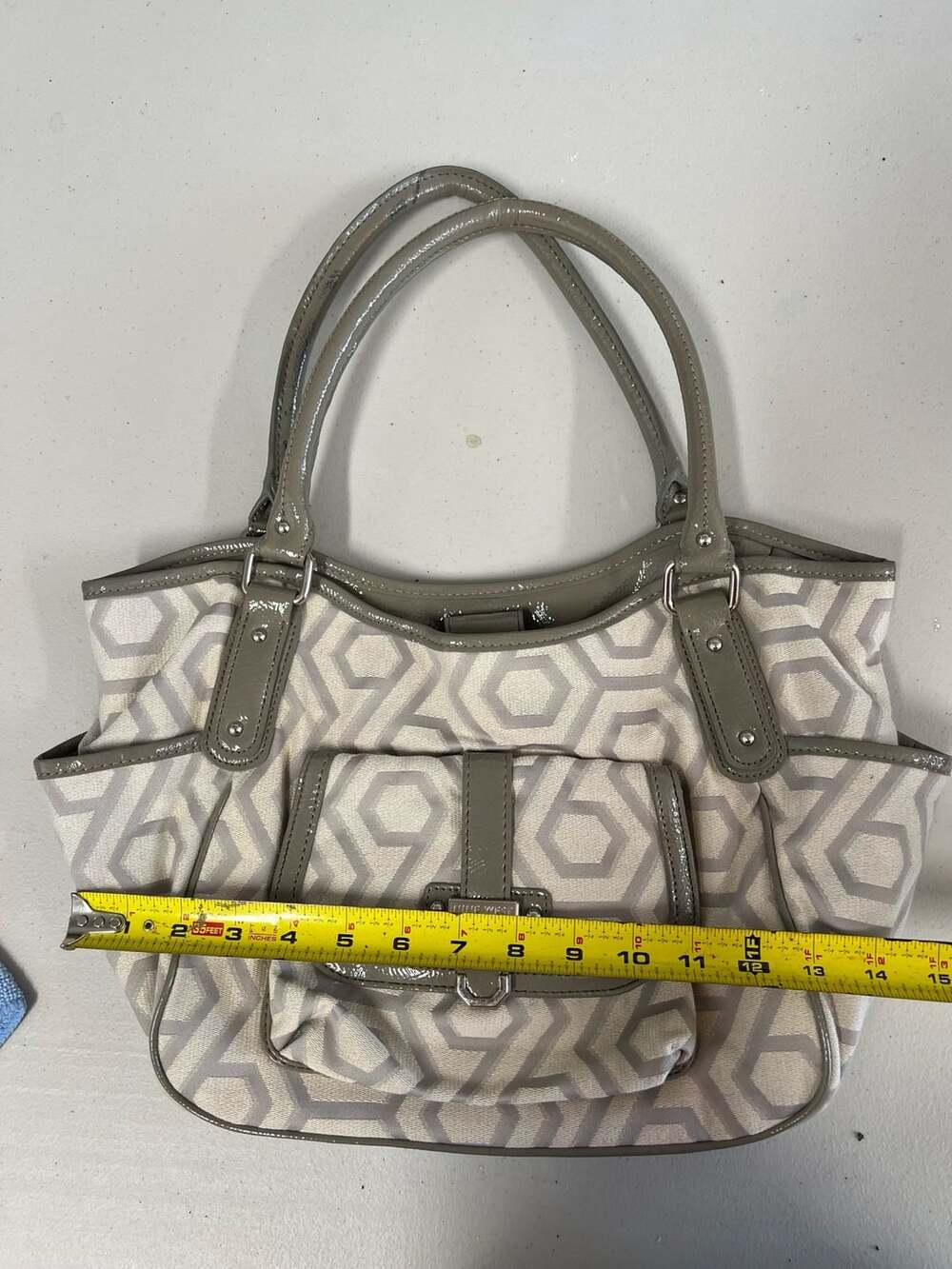Nine West Grey Hexagon Geometric Pattern Tote Bag